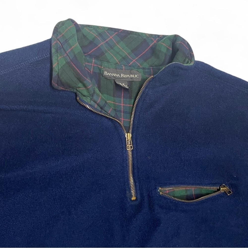 Vintage Banana Republic Quarter Zip Fleece Size XL Flannel Lined Sweater Blue - Picture 4 of 9